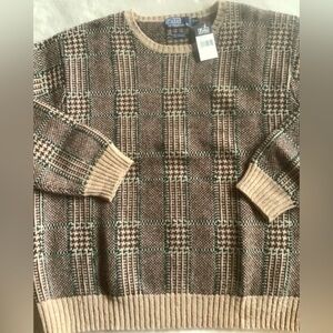 Polo Ralph Lauren Cape Cod Glenn Plaid Tan and Green Crewneck Sweater
